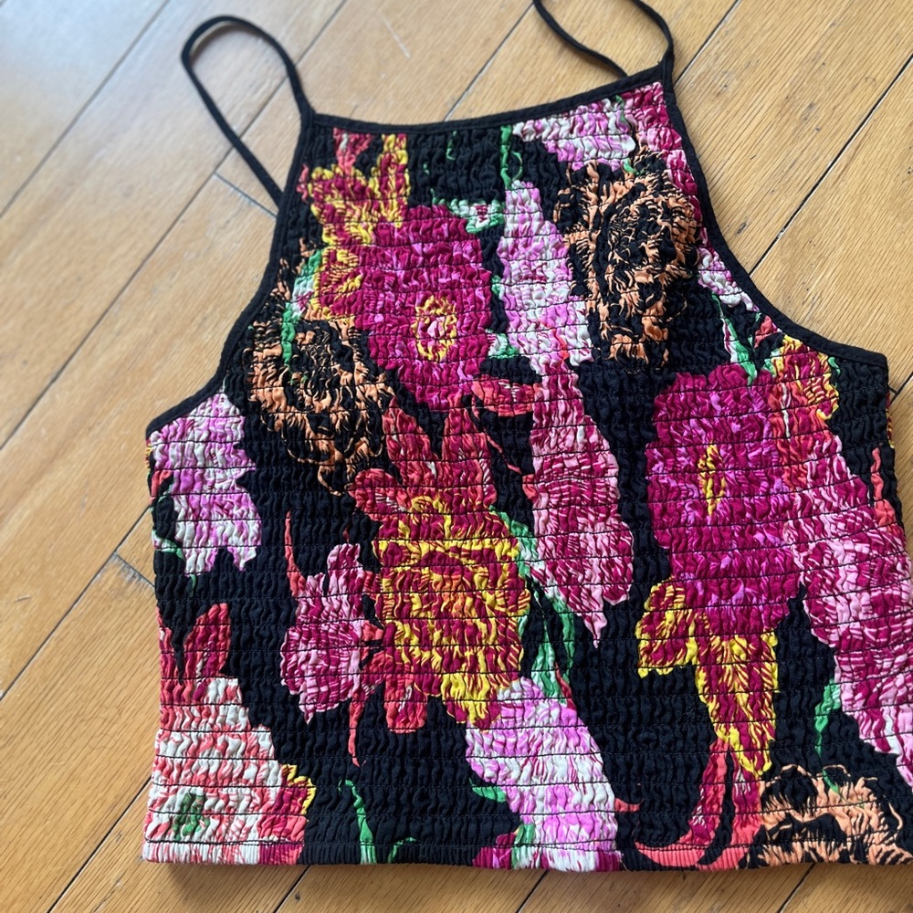 Target floral smocked high neck tank top